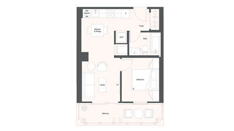 Floor plan for 1 bed, 1 bath, 468 sqft